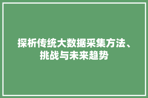 探析传统大数据采集方法、挑战与未来趋势