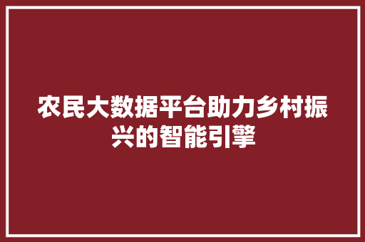 农民大数据平台助力乡村振兴的智能引擎
