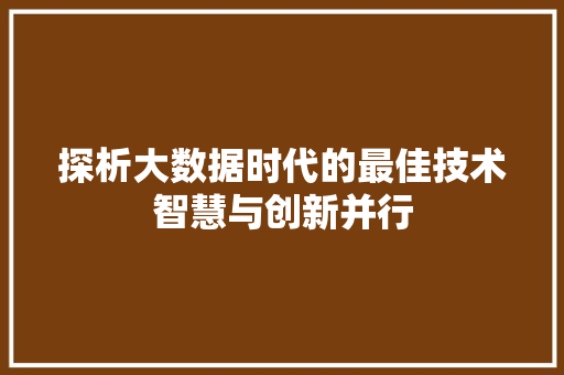 探析大数据时代的最佳技术智慧与创新并行