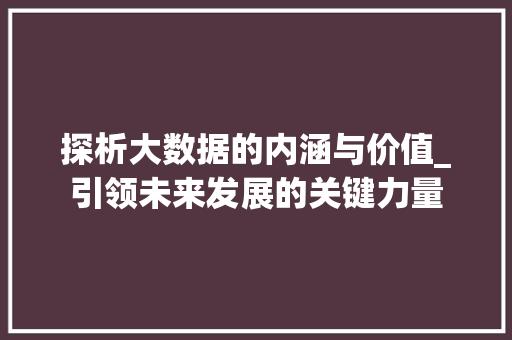 探析大数据的内涵与价值_引领未来发展的关键力量  第1张