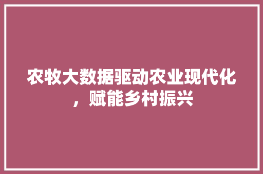 农牧大数据驱动农业现代化，赋能乡村振兴