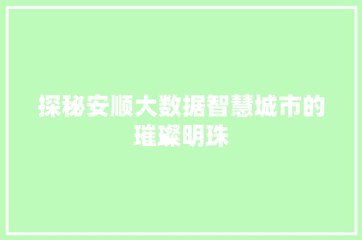探秘安顺大数据智慧城市的璀璨明珠