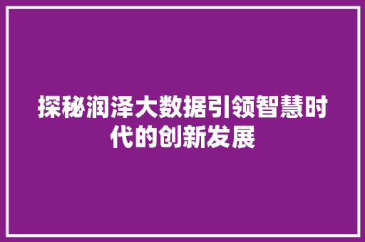 探秘润泽大数据引领智慧时代的创新发展  第1张