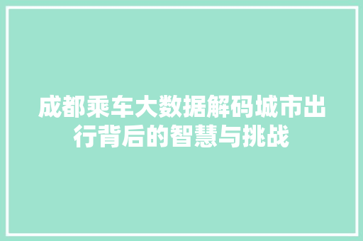 成都乘车大数据解码城市出行背后的智慧与挑战
