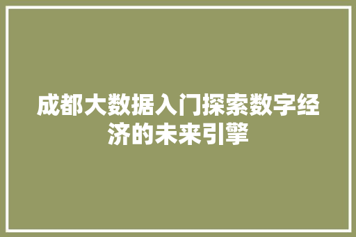 成都大数据入门探索数字经济的未来引擎  第1张