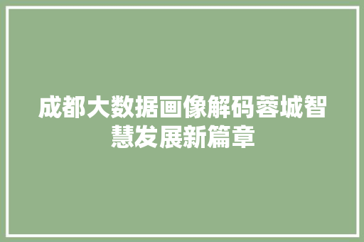 成都大数据画像解码蓉城智慧发展新篇章  第1张