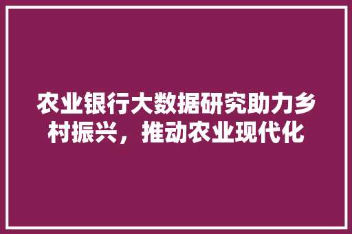 农业银行大数据研究助力乡村振兴，推动农业现代化