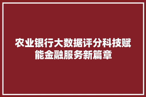 农业银行大数据评分科技赋能金融服务新篇章