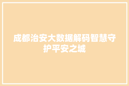 成都治安大数据解码智慧守护平安之城