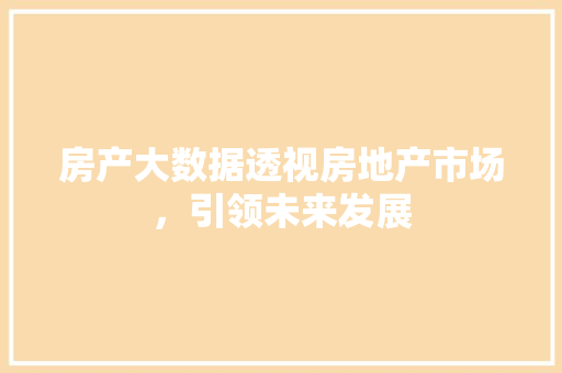 房产大数据透视房地产市场，引领未来发展