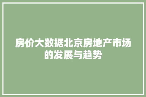 房价大数据北京房地产市场的发展与趋势