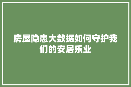 房屋隐患大数据如何守护我们的安居乐业