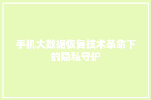 手机大数据恢复技术革命下的隐私守护