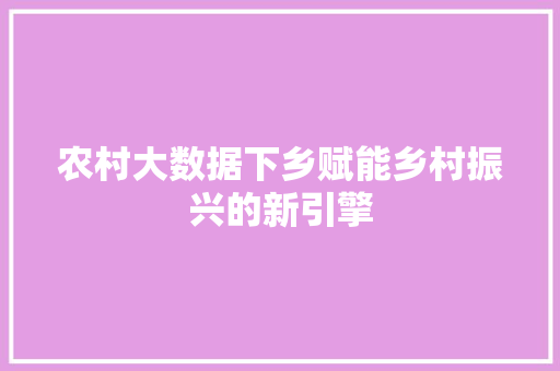 农村大数据下乡赋能乡村振兴的新引擎  第1张