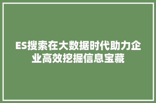 ES搜索在大数据时代助力企业高效挖掘信息宝藏