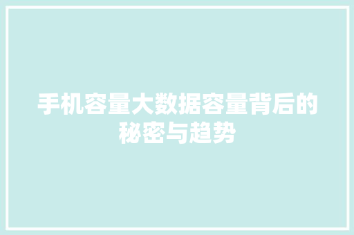 手机容量大数据容量背后的秘密与趋势