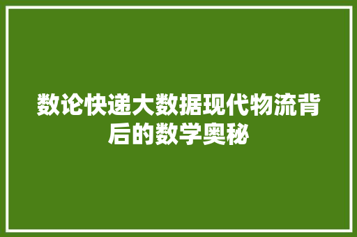 数论快递大数据现代物流背后的数学奥秘