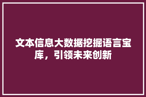 文本信息大数据挖掘语言宝库，引领未来创新