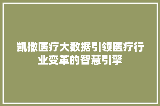 凯撒医疗大数据引领医疗行业变革的智慧引擎