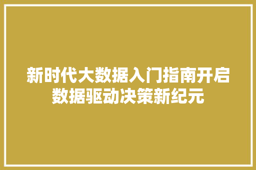 新时代大数据入门指南开启数据驱动决策新纪元  第1张