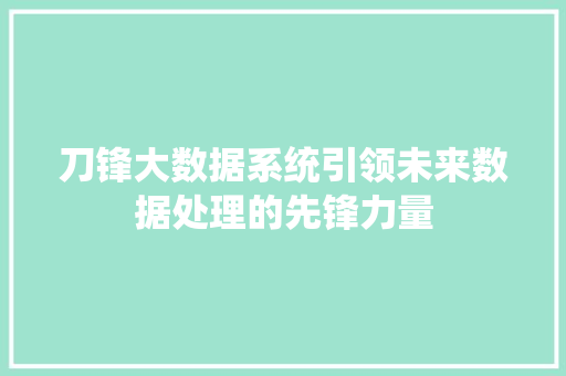 刀锋大数据系统引领未来数据处理的先锋力量
