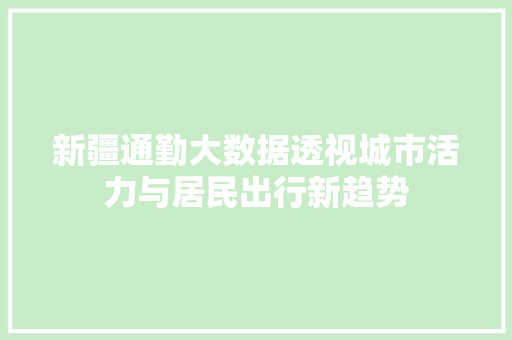 新疆通勤大数据透视城市活力与居民出行新趋势