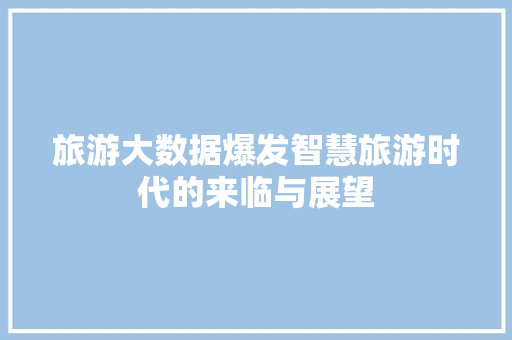 旅游大数据爆发智慧旅游时代的来临与展望