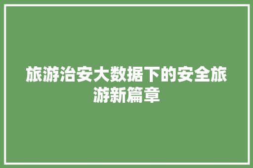 旅游治安大数据下的安全旅游新篇章