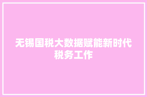 无锡国税大数据赋能新时代税务工作  第1张