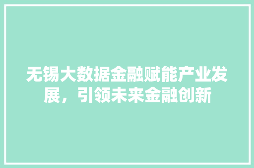 无锡大数据金融赋能产业发展，引领未来金融创新  第1张