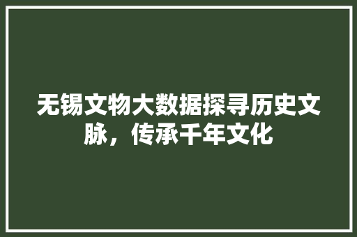 无锡文物大数据探寻历史文脉，传承千年文化