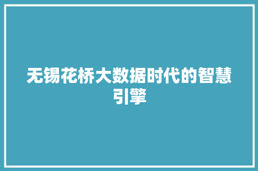 无锡花桥大数据时代的智慧引擎