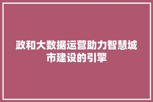 政和大数据运营助力智慧城市建设的引擎