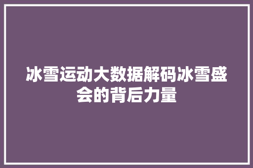 冰雪运动大数据解码冰雪盛会的背后力量  第1张