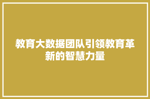 教育大数据团队引领教育革新的智慧力量  第1张