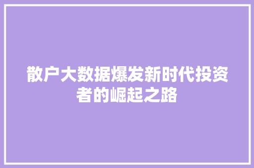 散户大数据爆发新时代投资者的崛起之路