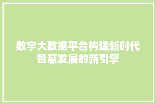 数字大数据平台构建新时代智慧发展的新引擎  第1张