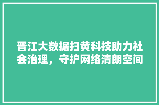 晋江大数据扫黄科技助力社会治理，守护网络清朗空间