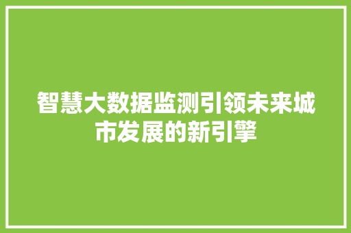 智慧大数据监测引领未来城市发展的新引擎  第1张
