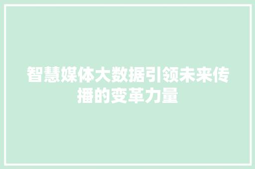 智慧媒体大数据引领未来传播的变革力量