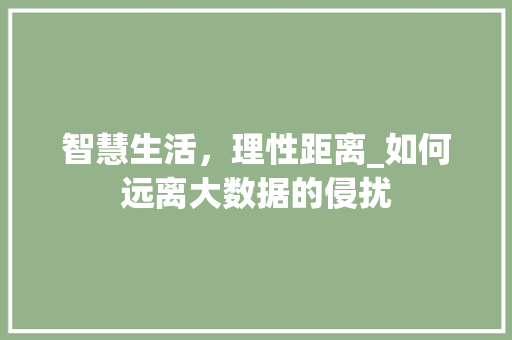 智慧生活，理性距离_如何远离大数据的侵扰