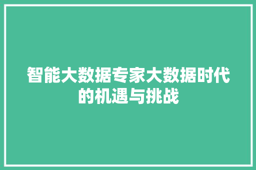 智能大数据专家大数据时代的机遇与挑战  第1张