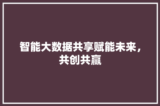 智能大数据共享赋能未来，共创共赢