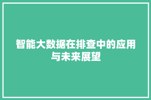 智能大数据在排查中的应用与未来展望