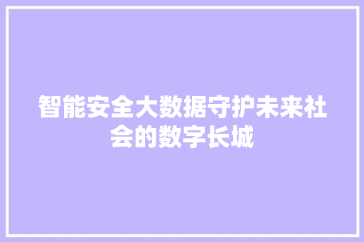 智能安全大数据守护未来社会的数字长城  第1张