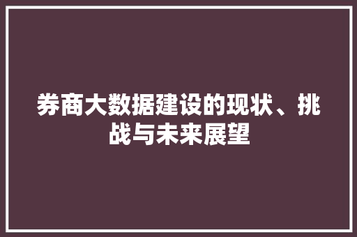 券商大数据建设的现状、挑战与未来展望