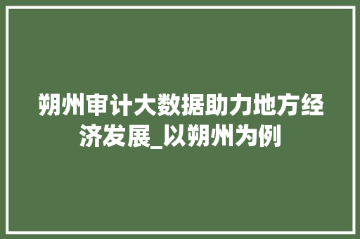 朔州审计大数据助力地方经济发展_以朔州为例  第1张