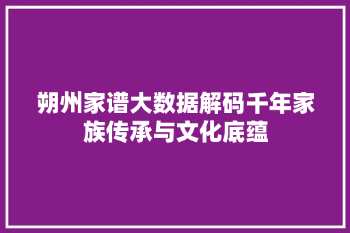 朔州家谱大数据解码千年家族传承与文化底蕴