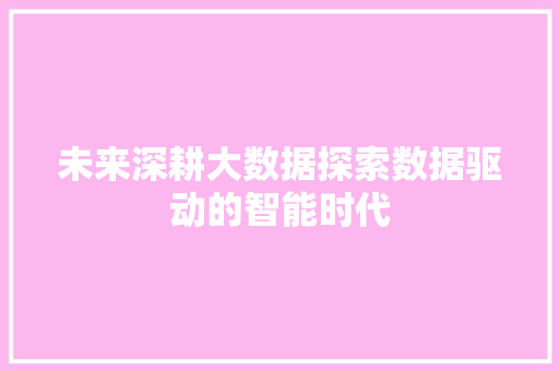 未来深耕大数据探索数据驱动的智能时代  第1张