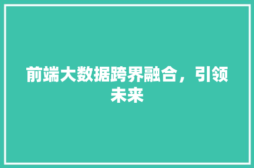 前端大数据跨界融合，引领未来